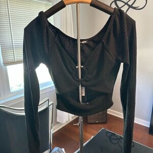 Black Long Sleeve Crop Top